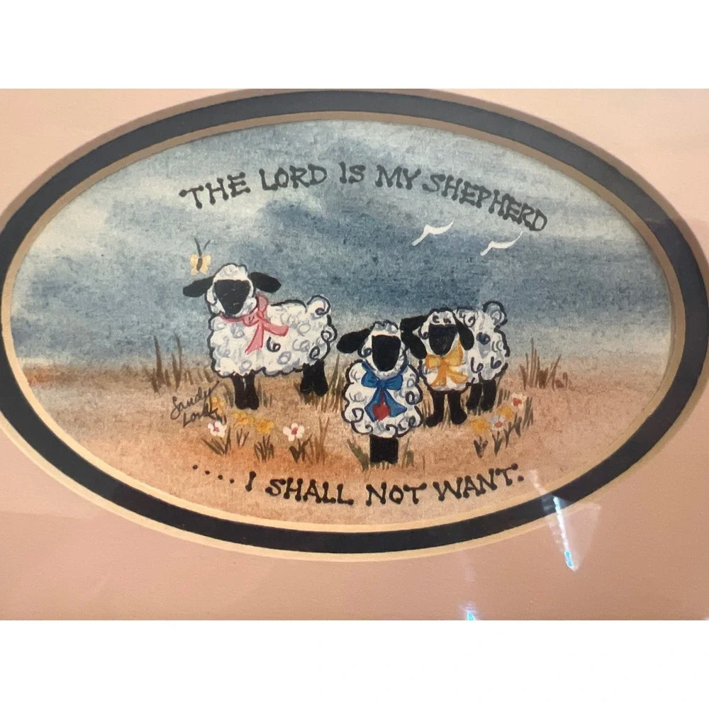 Sandy Lynam Clough Signed Sheep Art The Lord Is My Shepherd Wood Frame Psalm 23